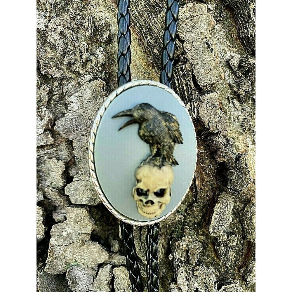 Steampunk Skull Raven Cameo Crow Lariat Bolo tie